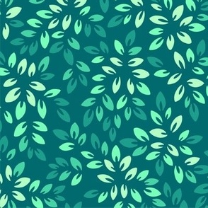 Teal Ditsy Foliage. Cute Vivid Spring Leaves Pattern