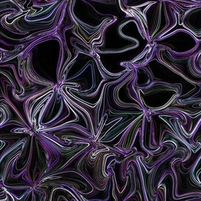 MWG6 -  Midnight Walk through a Surreal Moonlit Flower Garden - Purple on Black - Fabric Repeat 16 inches - Wallpaper repeat 12 inches