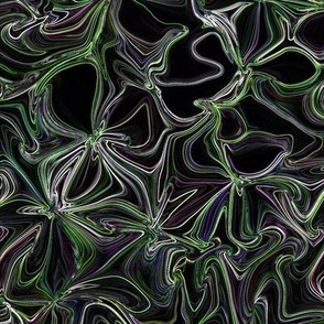 MWG5 - Midnight Walk through a Surreal Moonlit Flower Garden - Green on Black - fabric repeat 16 inches - wallpaper repeat 12 inches