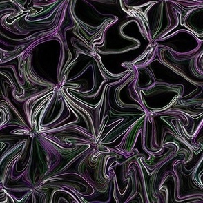 MWG3 -  Midnight Walk through a Surreal Moonlit Flower Garden - Purple and Green  on Black- fabric repeat 16 inches - wallpaper repeat 12 inches