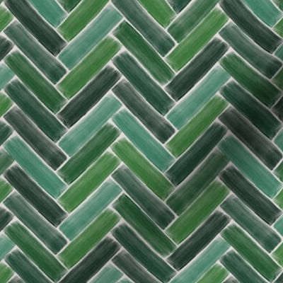 Green Herringbone Chevron watercolor  painted tile _SMALL