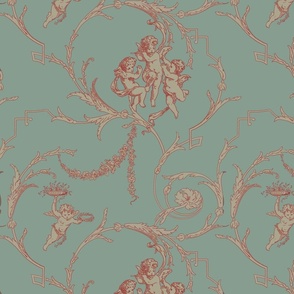 Cherubs And Scrolling Arabesques in Blue