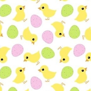 Baby chicks with pink and green speckled eggs