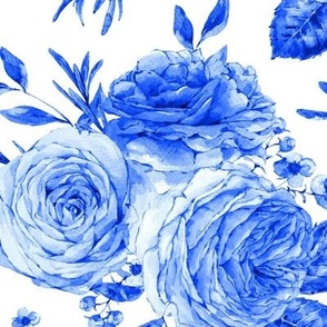 Blue monochrome roses on white