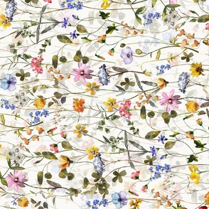 21" Turned left - a colorful summer wildflower meadow  - nostalgic Wildflowers and Herbs home decor on white double layer,  Baby Girl and nursery fabric perfect for kidsroom wallpaper, kids room, kids decor