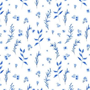 Blue wildflowers on white