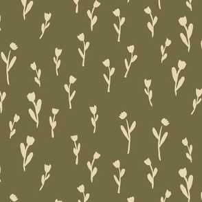 Simple Tulip Silhouette Pattern on Olive Green (Large)  - Detailed Floral Design for Home Decor, Fashion and Crafts
