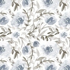 4" Blue and taupe watercolor floral