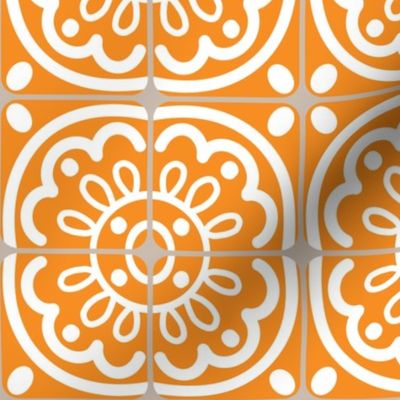 3” Mid Century Tile, White on Orange