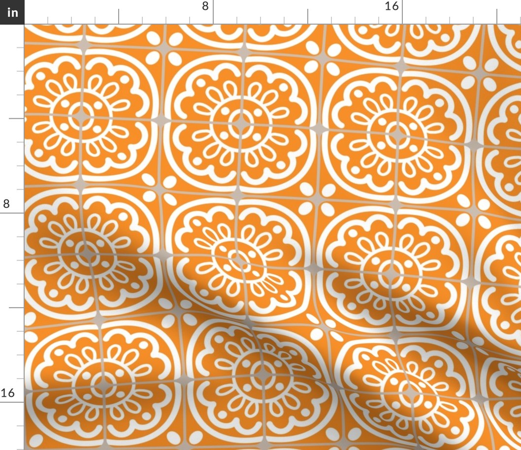 3” Mid Century Tile, White on Orange