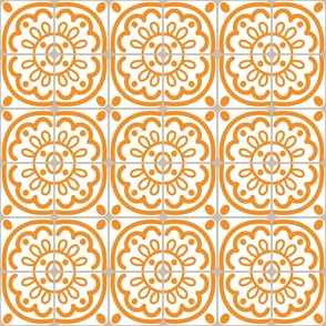3” Mid Century Tile, Orange on White
