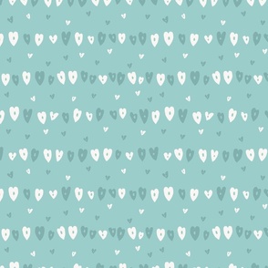 Happy Hearts Stripe Teal & Ivory  Large