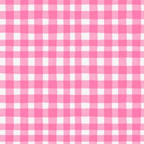 Wavy watercolor pink gingham plaid - hand drawn spring pastel