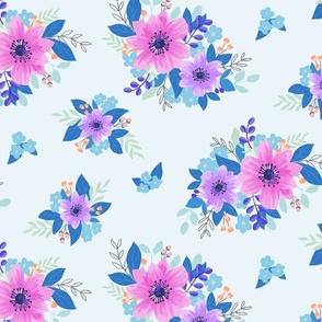 bouquet pattern-very light blue-big scale