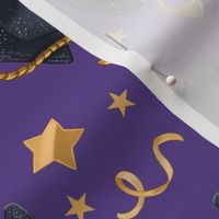 Large Scale Graduation Caps Stars and Streamers on Purple