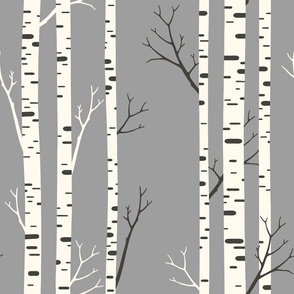 Birch Minimal Modern Bare Hand Painted White Trees