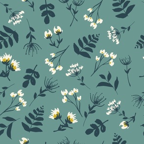 Large // Cassia: Hand-painted Floral Botanicals - Teal