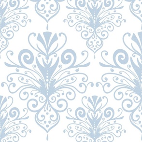 victorian era floral ornaments - fog color ornament on white - blue damask wallpaper