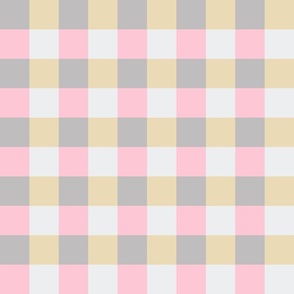 Blush pink, yellow, gray and ivory plaid