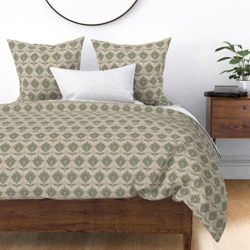 Sadie Green Taupe Flower Damask        