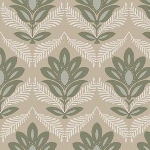 Sadie Green Taupe Flower Damask        