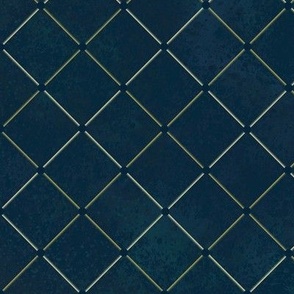 Geometric Trellis Pattern - Deep Blue/Black & Gold