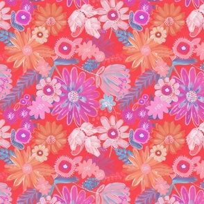 Abstract Floral Flowers Hand Painted Colorful Bright Fun Dress Wallpaper