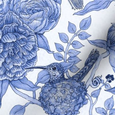 Hummingbird Florals Delft Blue 