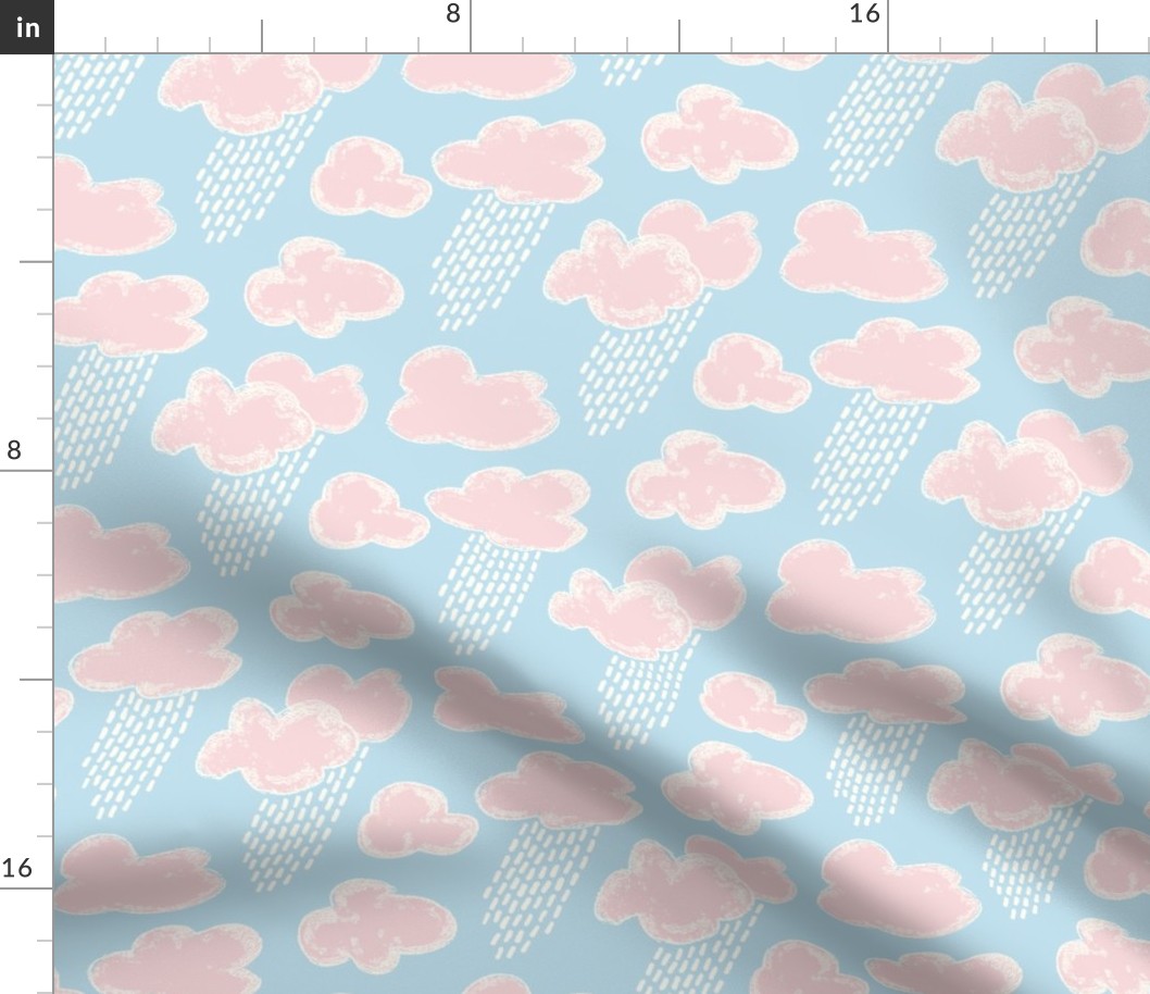 Cloudy Rain on Pink Clouds on Light Blue