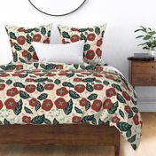 English Floral Garden Red Cream and Dark Green_LARGE