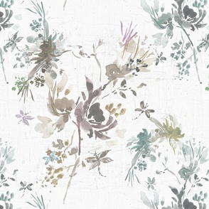 Floral, Muted Colors, White and Blue, Dragonflies, Watercolor