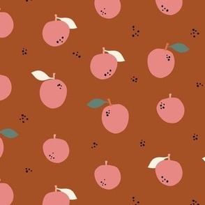 Digital Pink Apples on Brown 