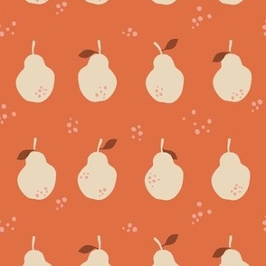Digital Ecru White Pears on Tangerine Orange
