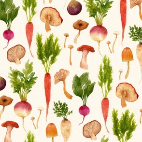 Mushrooms and vegetables watercolour