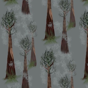 Large Redwoods on Green Grey( 12 x 24 inches wallpaper, 8x16 on fabric)