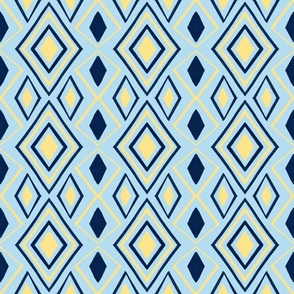 Abstract Diamonds in Yellow , Sky Blue and Navy