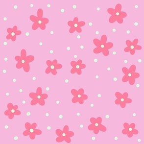 Pink Flowers on Polka Dot Background