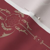 Romantic Burgundy Floral Wallpaper, Ornate Damask, Vintage, Shabby Chic
