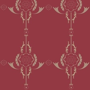14th Century Floral Pattern Design, colors Cordovan , Light Taupe