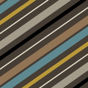 Diagonal stripes in blue brown beige mustard