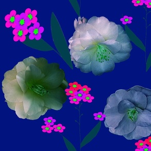 Garden camelia and forgetmenots moody blue 