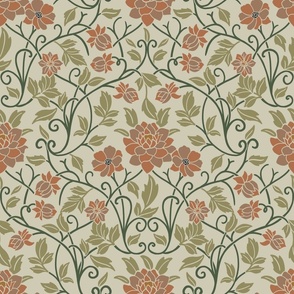 Arts Crafts Intricate florals - Pale Green - Big Size 