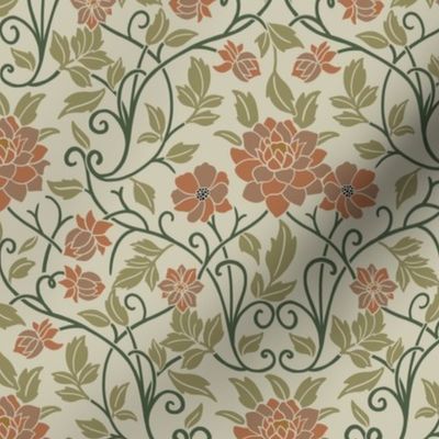 Arts Crafts Intricate florals - Pale Green - Small Size 