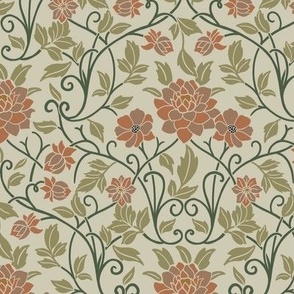 Arts Crafts Intricate florals - Pale Green - Small Size 