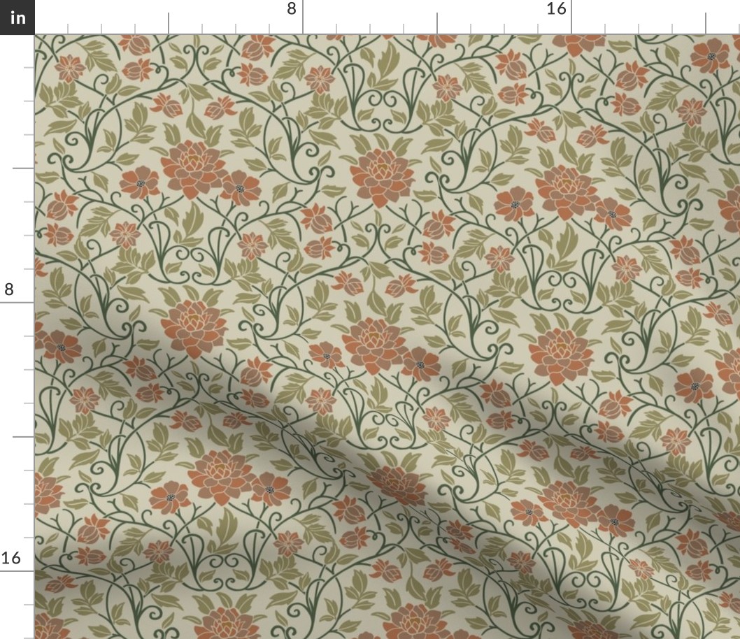 Arts Crafts Intricate florals - Pale Green - Small Size 