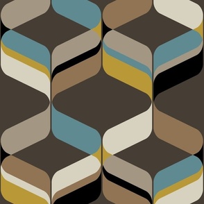 retro ribbon  in blue brown beige mustard