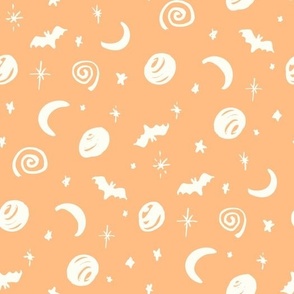 Magic Sky stars bats moons planets orange by Jac Slade