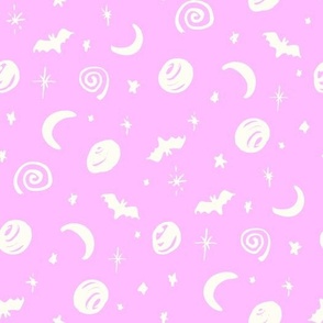 Magic Sky stars bats moons planets pink by Jac Slade