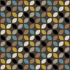 retro trellis  in blue brown beige mustard