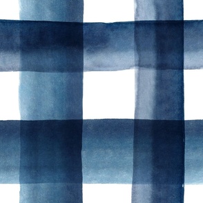 36" Watercolor plaid in dark navy blue